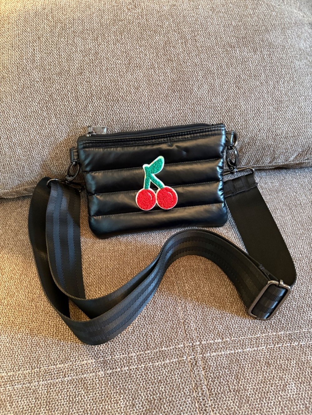 THINK ROYLN Black Quilted Crossbody with Cherry Patch